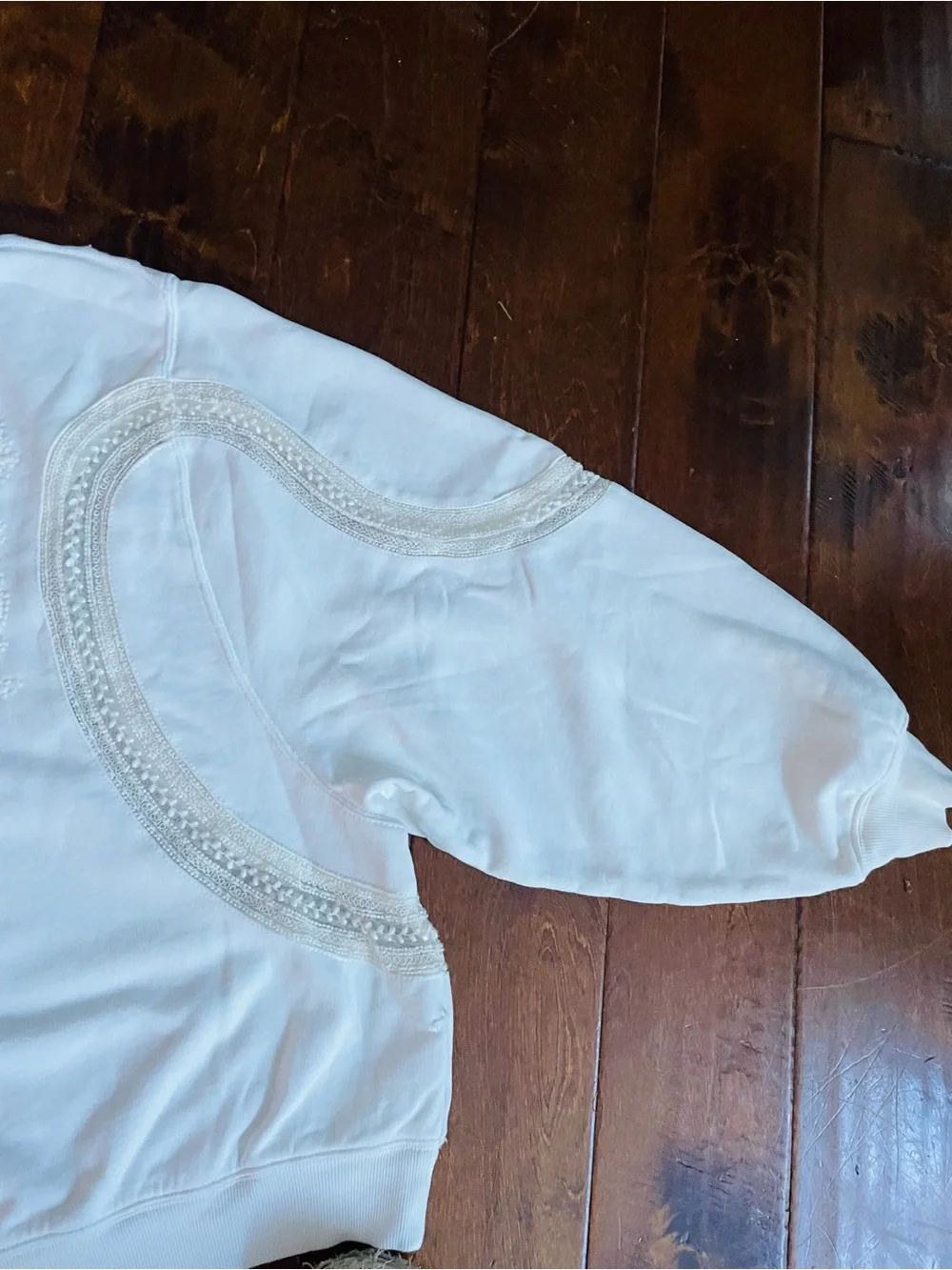 Free People White Embroidered Crewneck Sweatshirt